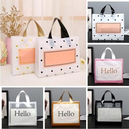 50Pcs Small Fresh White Polka Dot Plastic Tote Bag Pe Thick Clothing Packaging Bag Polka Dot Printing Gift Packaging Bag
