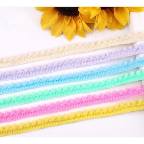 60Yards Pom Pom Trim Ball Lace Fabric Pompom Fringe Ribbon Fabric Handmade DIY Craft Accessories Sewing Blue Yellow Red