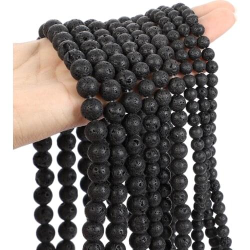 Natural Matte Frosted Black Volcanic Rock Lava Stone Beads Round Loose Spacer Bead For Jewelry Making Bracelet DIY 4/6/8/10/12MM