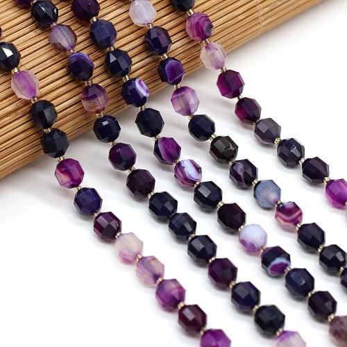 Natural Faceted Purple Agates Beads Natural Gem Stone Onyx Loose Spacer Beads for Making DIY Bracelet Necklace Jewelry Wholesale