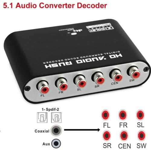 SGEYR 5.1Digital Audio DTS/AC-3 to 5.1 Analog Decoder Converter RCA Output Adapter Surround Audio Decoder