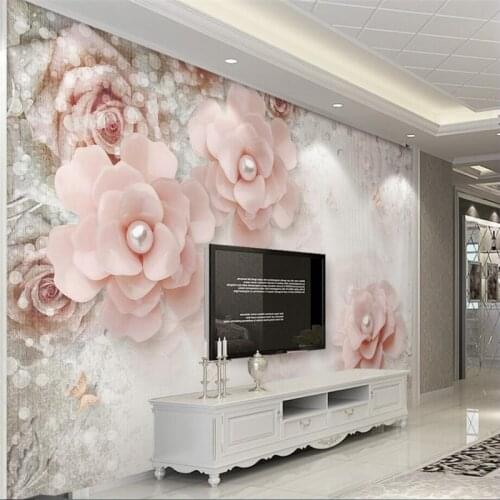 Beibehang Custom Photo Wallpaper 3D Frescoes Aesthetically pleasing 3d 3d pearl flowers European style TV background wall