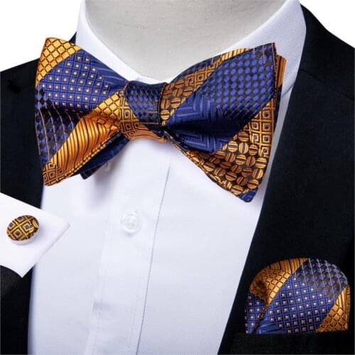 Adjustable Bowties Classic Wedding Party Self Bow Tie Mens Silk Jacquard Woven Bow Ties Pocket Square Cufflinks set DiBanGu