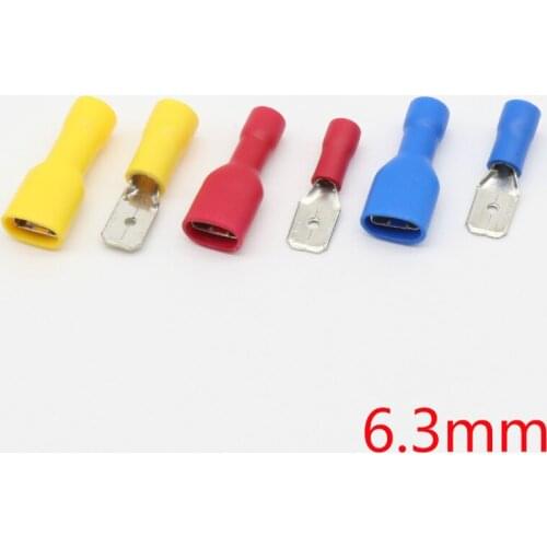 100PCS 6.3mm Female Male Spade Insulated Electrical Crimp Terminal Connectors H1E1 Cable Terminals