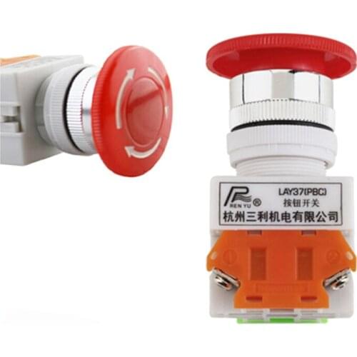 5pcs 10A Sign Emergency Stop Switch Push Button LAY37 Mushroom Push Button 4 Screw Terminal