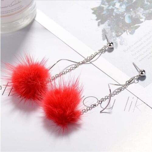 KOFSAC New Fashion 925 Silver Earrings For Women Wedding Party Jewelry Charm Colourful Plush Ball Long Tassel Earring Bijoux