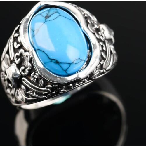 Vintage Silver Plated Skull Punk Ring Stars Big Blue Oval Stone Bow Rings For Men Women Gothic Party Biker Jewelry Gift F3M907