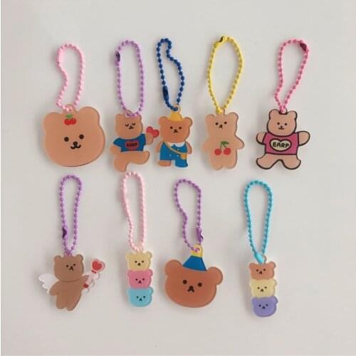 Korean Ins Cartoon Angel Bear Cherry Key Chain Acrylic Pencil Bag Airpods Pendant Diy Creative Accessories Cute Key Management