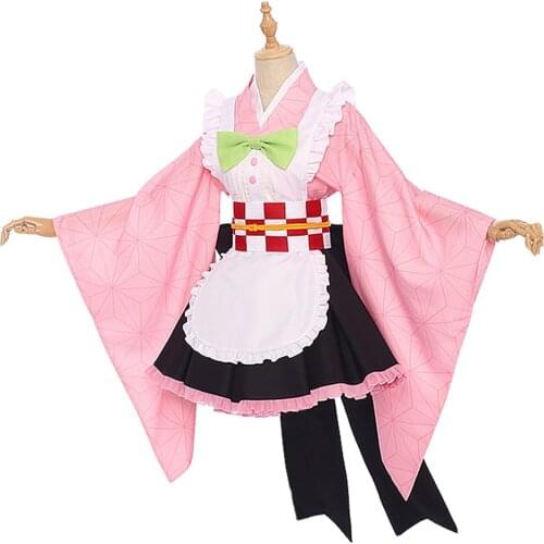 Demon Slayer Kimetsu no Yaiba Kamado Nezuko Cosplay Costume Dress Maid Outfit Kimono Suit