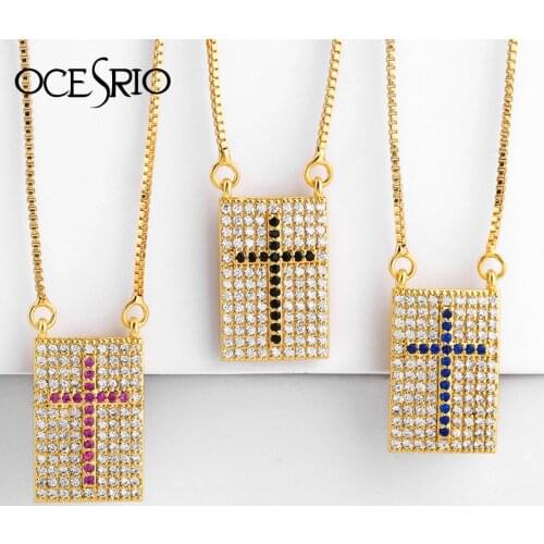 Cross Shield Square Pendant Necklace Cubic Zirconia Gold Chain Hip hop Trendy Charm Fashion Jewelry for Men Women Gift nke-p24
