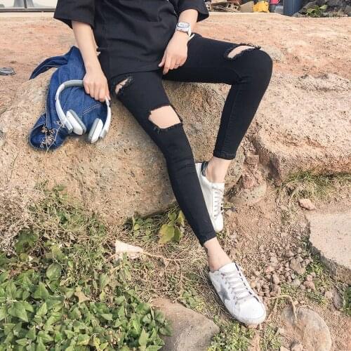 Pregnant wear leggings Spring autumn maternity hole jeans Ninth pants maternity trousers