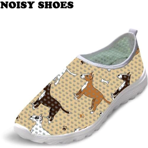 NOISYDESIGNS Bull Terrier Puppy Printed Ultra Light Summer Cute Mesh Shoes Flat Breathable Casual Shoes for Girls Women Loafers