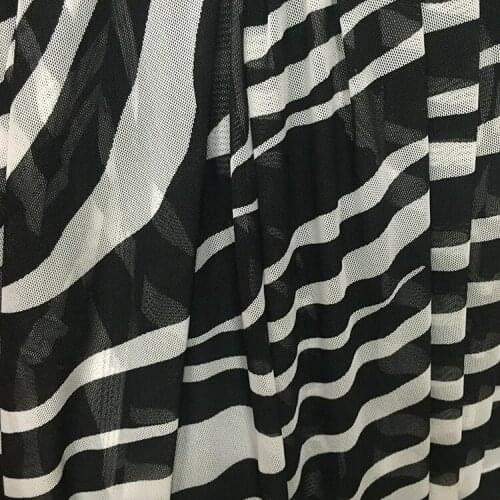 LEO&LIN High Quality White Black Striped Printed Stretch Spandex Net Yarn Lace For Shirt Dress Cloth Wholesale Fabric