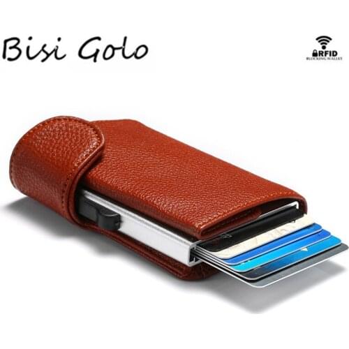 BISI GORO 2020 Metal RFID Credit Card Holder Single Aluminum Box Card Wallet Fashion PU Leather Soft Men and Women Pop Up Wallet