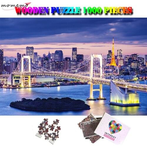 MOMEMO Tokyo Rainbow Bridge 1000 Pieces Wooden Jigsaw Puzzle Adults World Famous Building Landscape Puzzle Toy for Kids Children