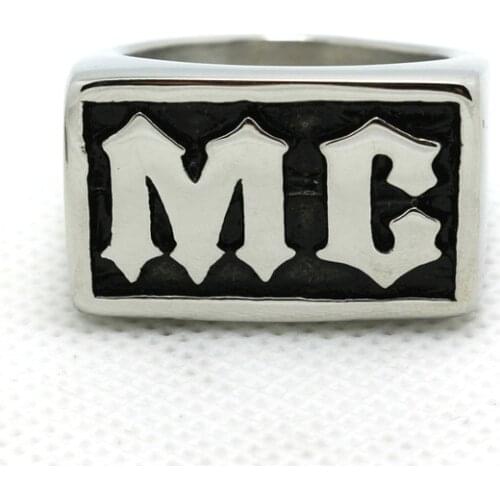 Size 7 to 16 Hot 316L Stainless Steel Sliver Biker MC Ring Mens Motorcycle Biker MC Band Party Ring