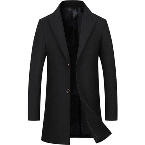 Fad New Woolen Coat Men Single Breasted Fashion Men Trench Coat Slim Fit Wool Blend Overcoat Casual Mens Brand Clothing