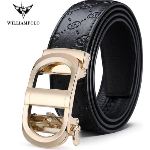 WILLIAMPOLO Mens Belt Business Casual Leather Automatic Buckle Belt Medium and Young Belt Gold Luxury Belt Original New 2019