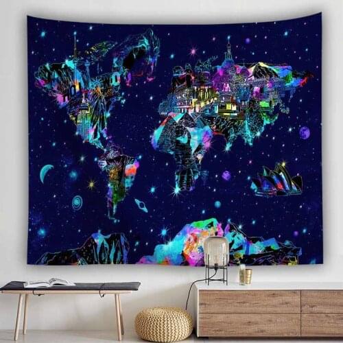 World Map Tapestry Wall Hanging Colorful Hippie Wall Tapestry Wall Carpet Psychedelic Tapestry Decorative Wall Cloth Tapestries