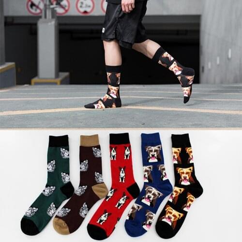 10 Kinds of Dalmatians Bulldog Puppies Pugs Color Matching Cotton Long Tube Mens Socks Trend Skateboard Personality Street Fun