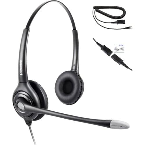 Office headset with QD (Quick Disconnect) Cord Binaural Noise Canceling Microphone Call Center Headset for office telephones