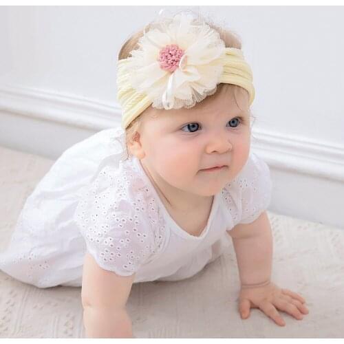 12 Pcs/lot Wholesale 2021 New Hair Accessories Children Headband Nylon Baby Flower 0-3 Years Old