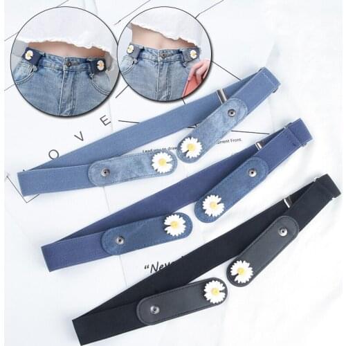 Buckle Free Blue Waist Belt No Buckle Elastic Pants Jeans Waist Belt For Women Men Daisy Lazy Decorative Invisible Waistband