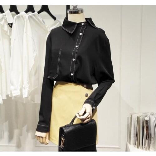 Womens spring autumn Long sleeve black shirt female casual loose basic OL Shirt plus size chic Blouse TB541