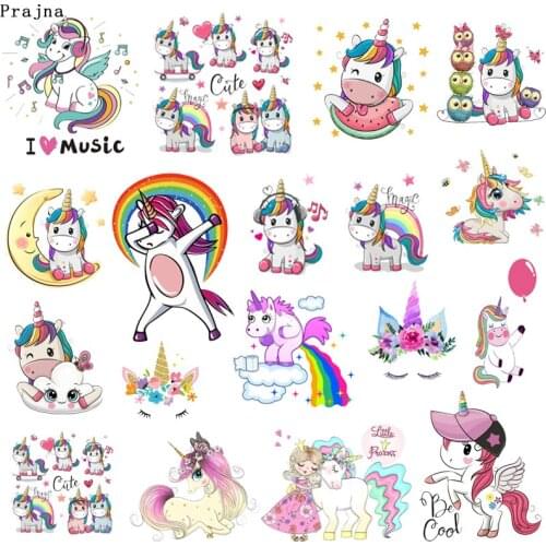 Prajna Unicorn Iron On patches Heat transfer Patches For Clothing Thermal Sticker On Kids T Shrit DIY Cartoon Iron On Transfer