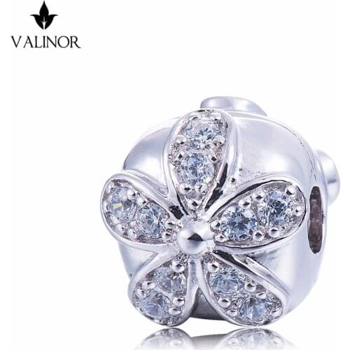 Video! Daisy inlaid with zircon 925 Sterling Silver beads charms fit Bracelets & Bangles Never change color DDBJ053