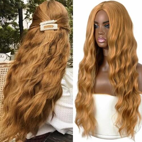 AZQUEEN Long Water Wave Ombre Wigs Black to Brown Synthetic Wigs For Women Glueless Wavy Cosplay Wigs Heat Resistant Daily Wig