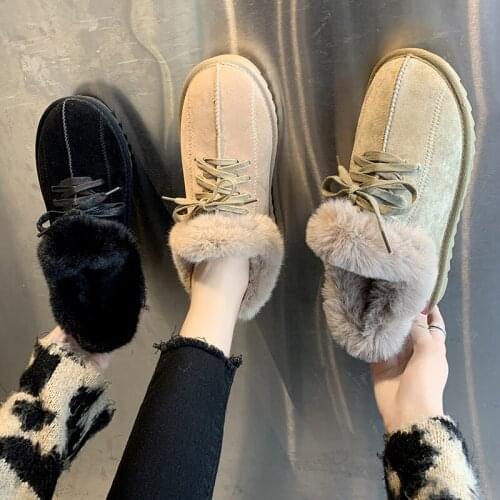 2019 New female snow boots non-slip student Plus velvet warm shoes flat lace womens boots plus velvet warm cotton shoes U11-37