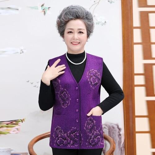 Vest Sweater Womens Wear Fashion Knitted Plus Size Sleeveless Flower Inlaid Diamond Spring Autumn Casual Old People Vest