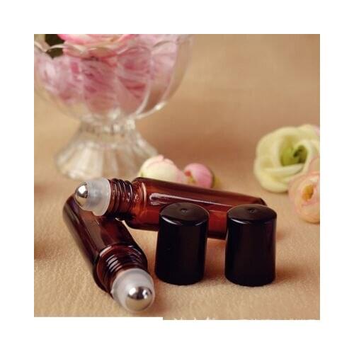 10ml (1/3oz) Thick Amber Glass Roll On Essential Oils Aromatherapy Perfume Bottles metal Roller Ball Free Ship