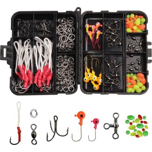 120Pcs/Box Fishing Jig Bait Accessories With Jig Assist Hooks Double Split Rings Swivels Treble Hook Beads Fishing Tackle Tool