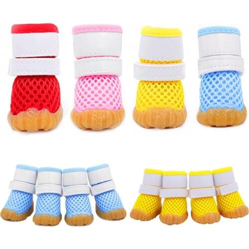 4 pcs/set Summer Dog Shoes Soft Mesh Breathable Anti Slip Pet Dog Shoes Puppy Cat Boots Sock Pet Paw Protector Cute Net Shoes