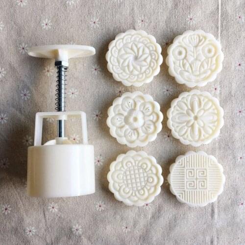 6Pcs/Set Baking Tools DIY Handmade Kitchen Gadgets Manual Moon Cake Mold 75g Stainless Steel/ABS Pastry Mould Round Shape