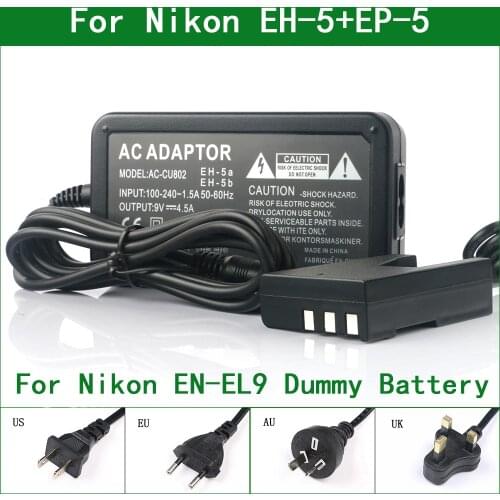 EH-5 + EP-5 DC Coupler EN-EL9 Dummy Battery AC Power Adapter For Nikon D40 D40X D60 D3000 D5000