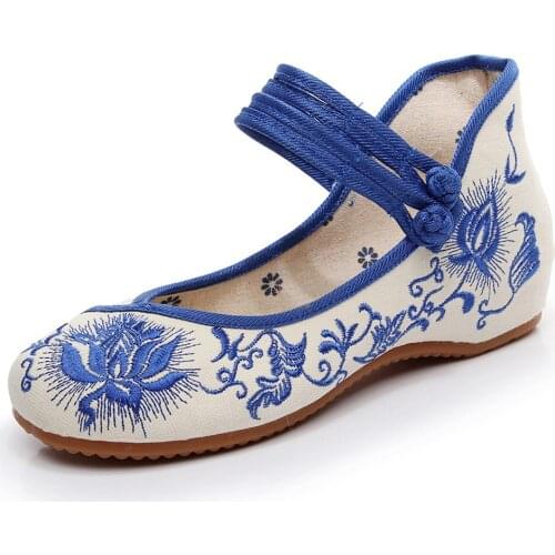 YourSeason Double Strap Ladies Canvas Embroidered Ballet Shoes Retro Chinese Style Women Casual Comfortable Cotton Flats Mid Top