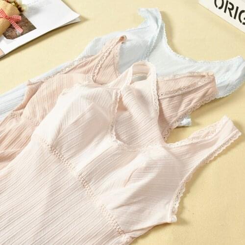 Mothers Pure Cotton with Chest Cotton Stitching Ribbed High Elasticity Breathable Thin Free Bra Underwear Tanks and Camis