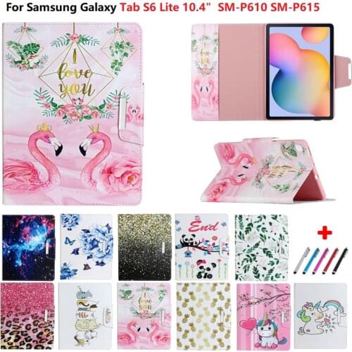 For Samsung Galaxy Tab S6 Lite 10.4" SM-P610 SM-P615 Cartoon Flamingo Pineapple Stand Case For Samsung Tab S6 Lite Cover Case