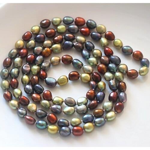 Baroque Natural Freshwater 8-9MM Pearl Long Necklace Mixed Color Natural Shaped Pearl Sweater Chain120cm