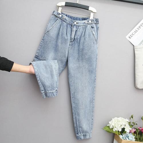 Female Casual Vintage High Waist Mom Jeans 5XL Large Size Boyfriend Jeans for Women Stretch Loose Harem Pants Denim Jeans HK459