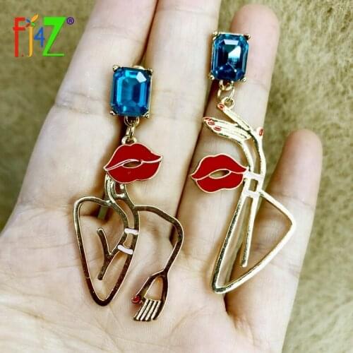 F.J4Z 2021 Trend Brand Earrings for Women Unique Designer Lips Heart Hand Statement Earring Lady Cocktail Jewelry Dropship