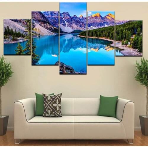HD Blue Sky Lake Water Green Forest Poster Modern 5 Panel Landscape Canvas Painting Wall Art Print For Living Room No Frame Deco