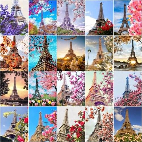 CHENISTORY DIY Oil Painting By Numbers Flowers Paris Tower Scenery Art 40x50cm Color Canvas Handpainted Home Decoration