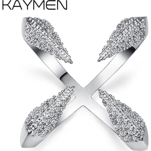KAYMEN Womens Fashion Copper Inlaid AAA Zircon Eagles Claw Shape Size Adjusted Ring for Wedding Engagement Party Jewelry