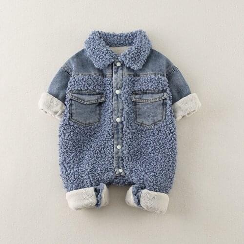 Net red baby clothes autumn and winter baby full moon out denim Jumpsuit super foreign style lovely long sleeve suit thick