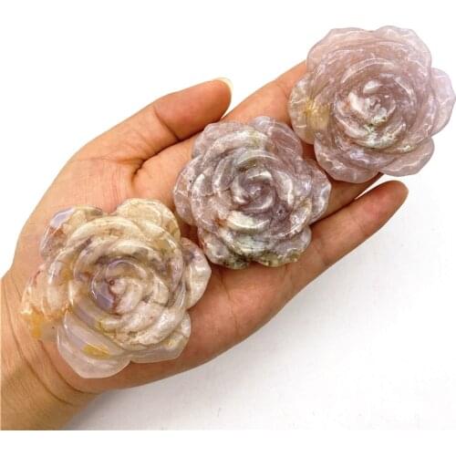 Beautiful 1pc Natural Cherry Blossom Agate Sakura Agate Rose Flower Quartz Crystal Hand Craved Natural Quartz Crystals
