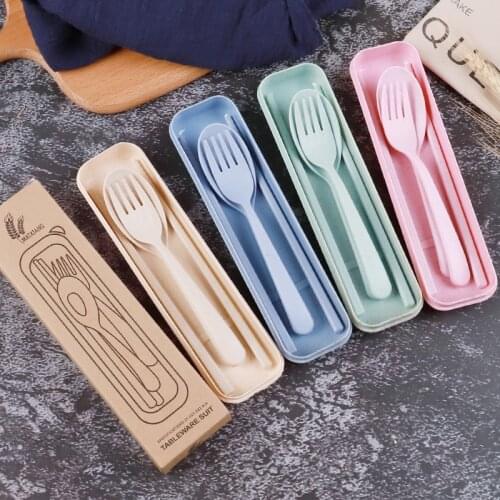 Creative wheat straw cutlery set childrens chopsticks spoon set Three-piece Set Portable Tableware Gift